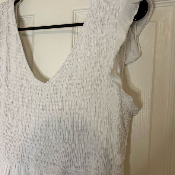 Women's White Summer Flowy Maxi Dress Casual Cap Sleeve V Neck - Large (12-14) - Picture 4 of 5